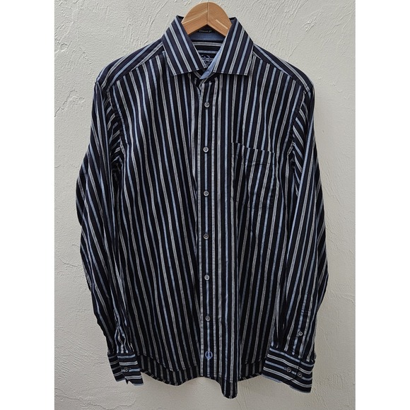 Bugatchi Uomo Other - Bugatchi‎ Uomo Men's Blue 100% Cotton Striped Long Sleeve Shirt Size Large
